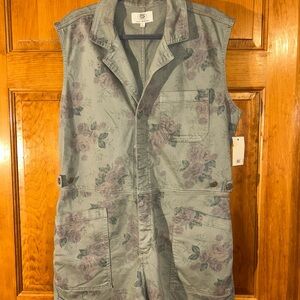 Laura Ashley/Lucky Brand Floral Sleeveless Pockets Button Front Romper Sz L-NWTS